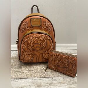 NWT Loungefly Disney Lilo & Stitch Tonal Stitch Carving backpack and wallet